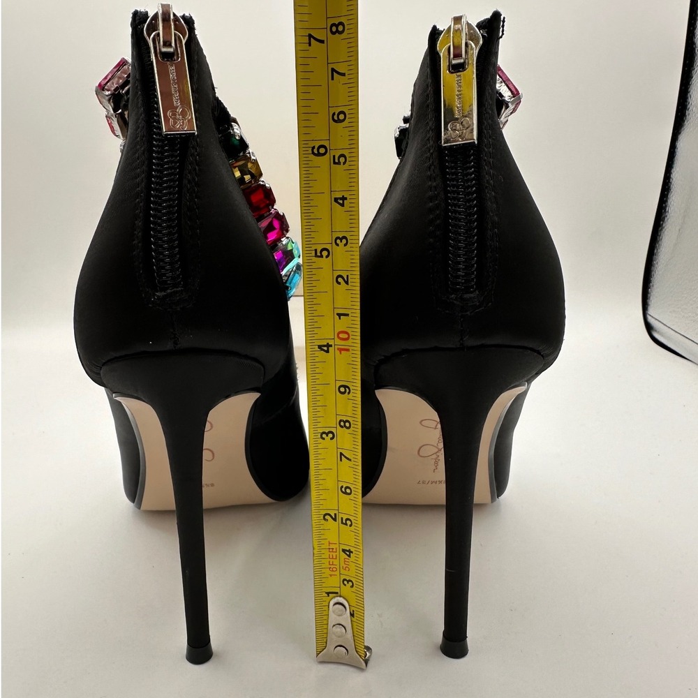 JESSICA SIMPSON Samiyah Jewel Ankle Strap Point Toe Pumps Black Matte Satin 6.5 - Picture 13 of 16